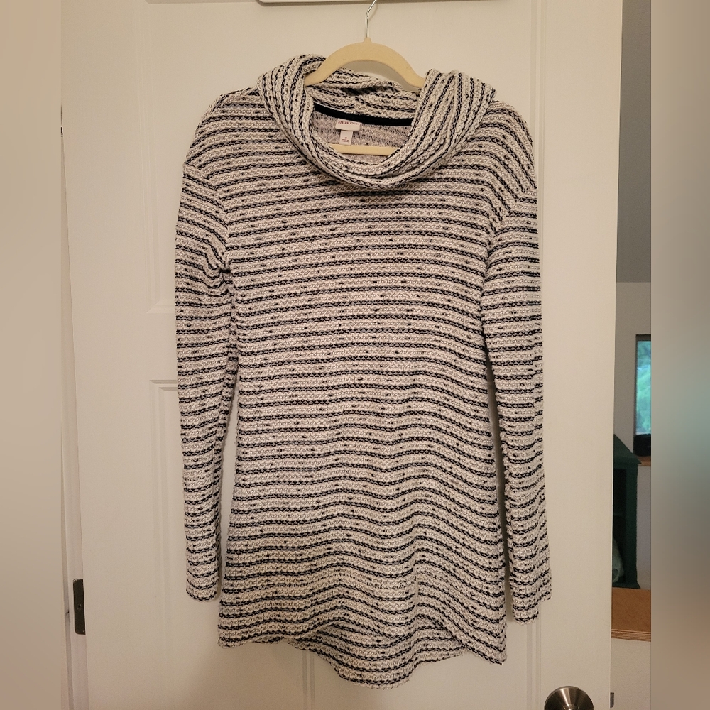 Black and White Striped Cowl Neck Sweater